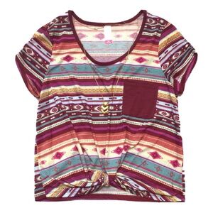 No Boundaries Knot Front Tee w/ Necklace Top